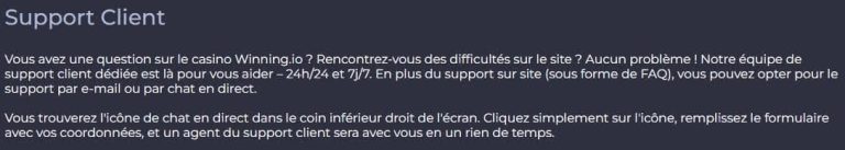 support client Winning Casino